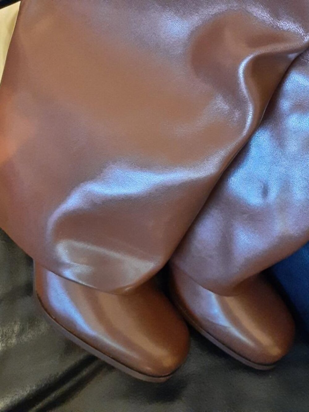NEW ! Meolee Women Knee High Boot Fold Over Chunky Heel Brown Size 9.5